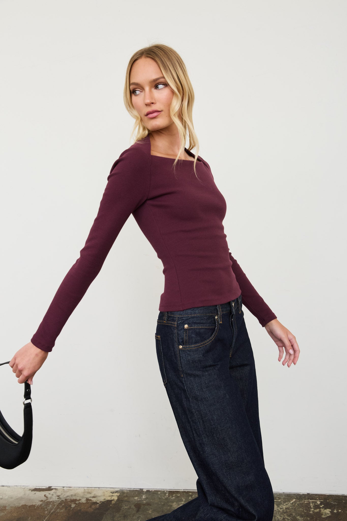 BOAT ENVELOPE NECK LONG SLEEVE KNIT TOP