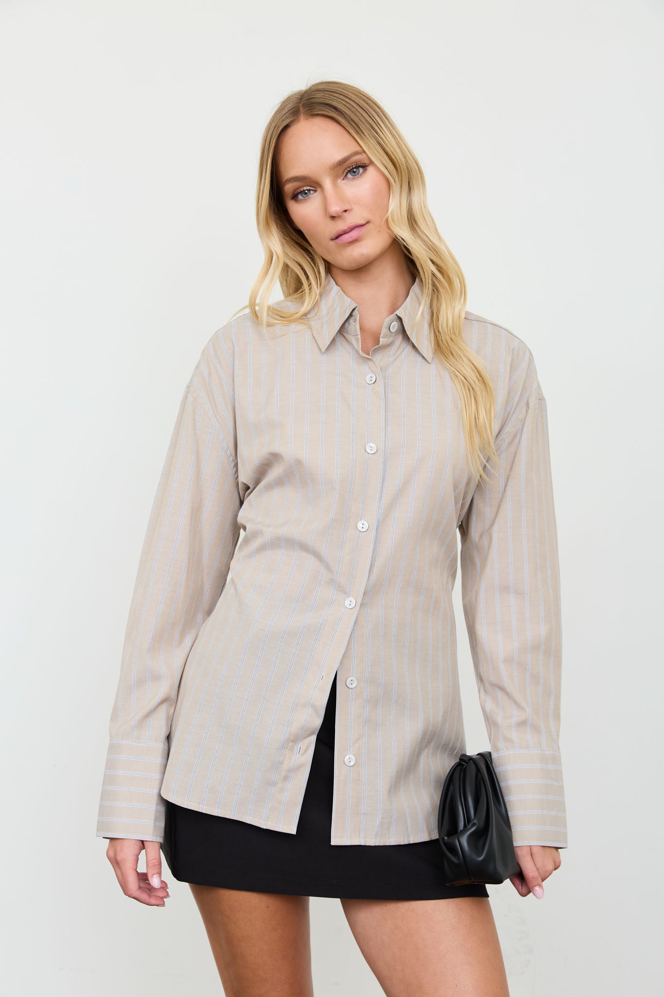 STRIPE BUTTON DOWN BACK LACE UP SHIRT