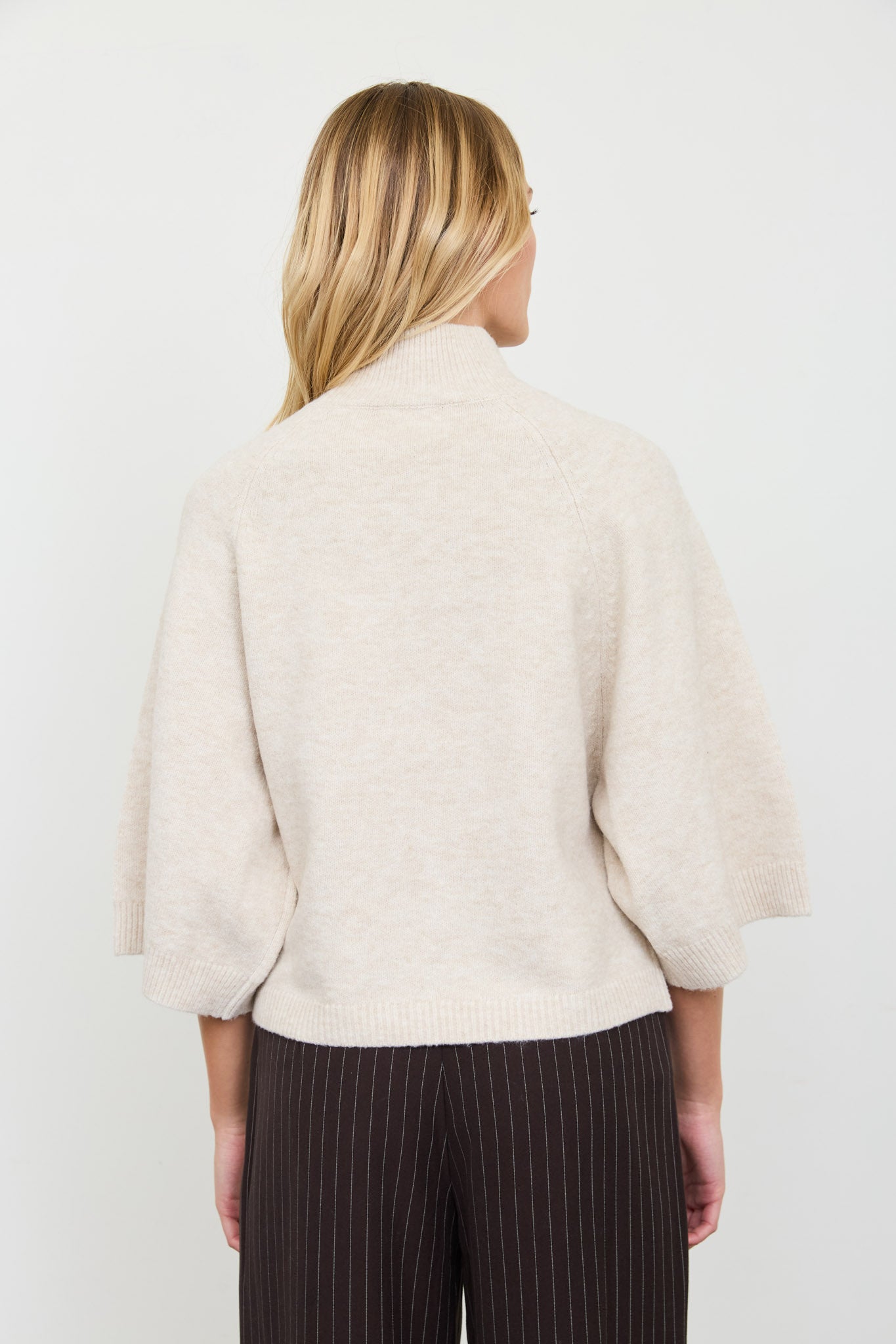MARLED MOCK NECK BOXY FIT 3/4 SLEEVE KNIT SWEATER (PRE-ORDER)