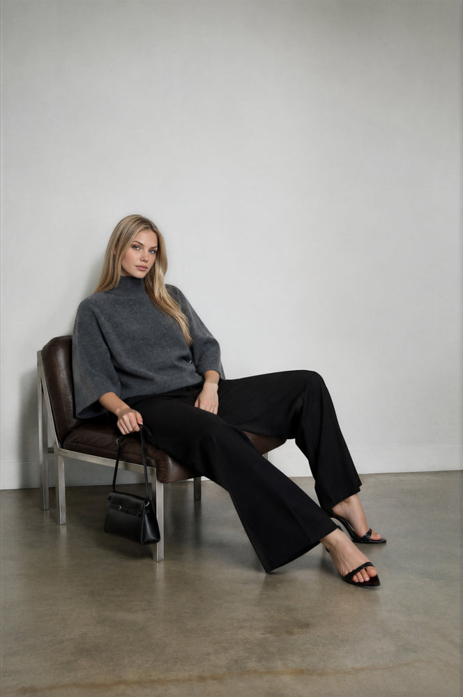 MARLED MOCK NECK BOXY FIT 3/4 SLEEVE KNIT SWEATER (PRE-ORDER)