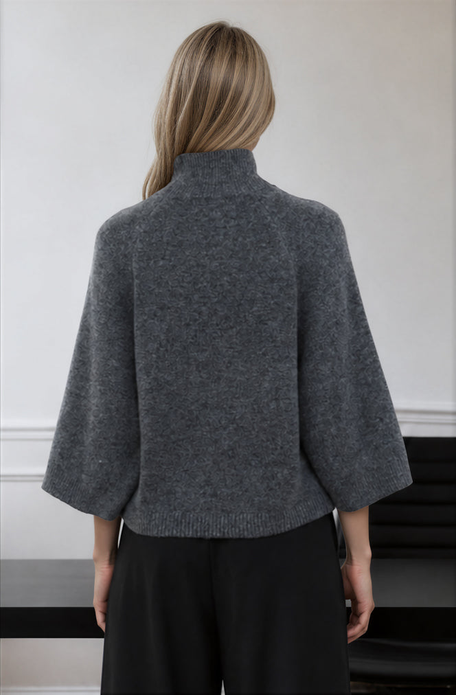 MARLED MOCK NECK BOXY FIT 3/4 SLEEVE KNIT SWEATER (PRE-ORDER)