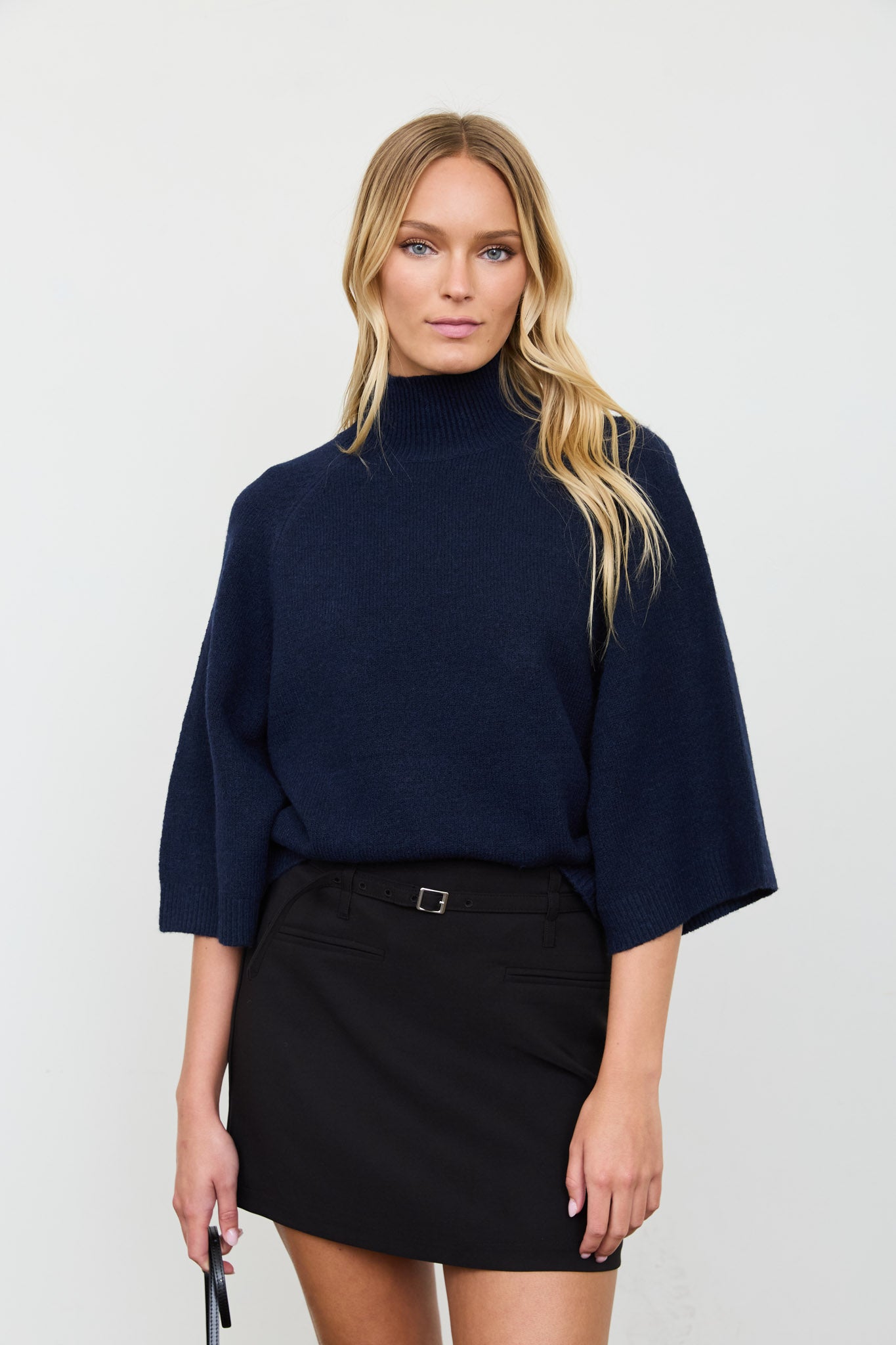 MARLED MOCK NECK BOXY FIT 3/4 SLEEVE KNIT SWEATER (PRE-ORDER)