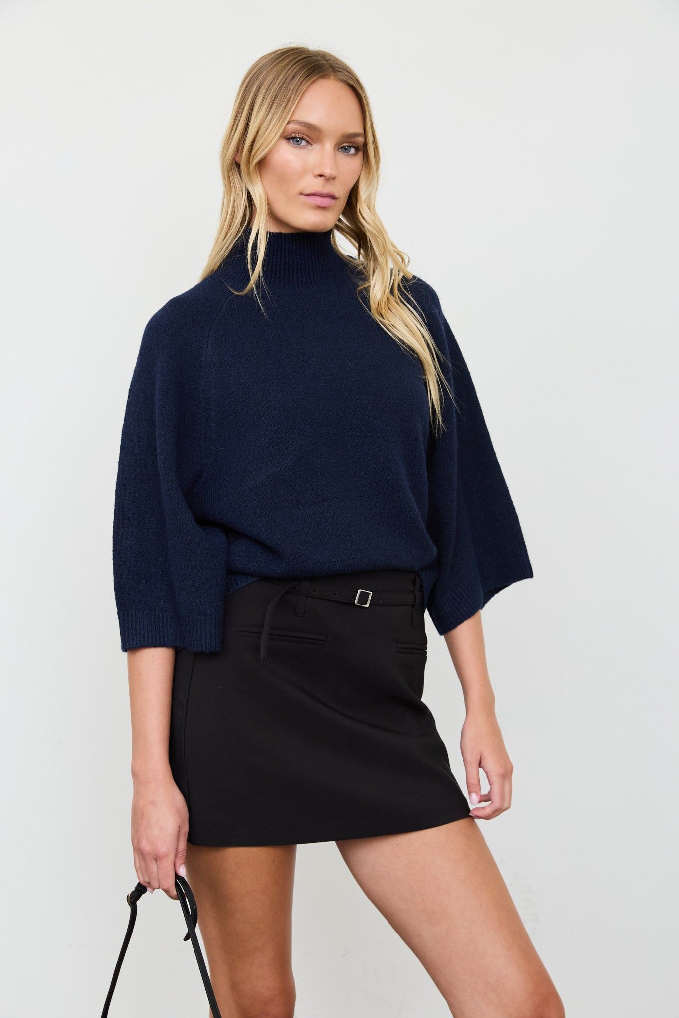 MARLED MOCK NECK BOXY FIT 3/4 SLEEVE KNIT SWEATER (PRE-ORDER)