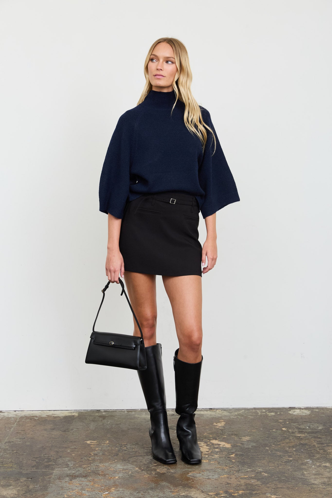 MARLED MOCK NECK BOXY FIT 3/4 SLEEVE KNIT SWEATER (PRE-ORDER)