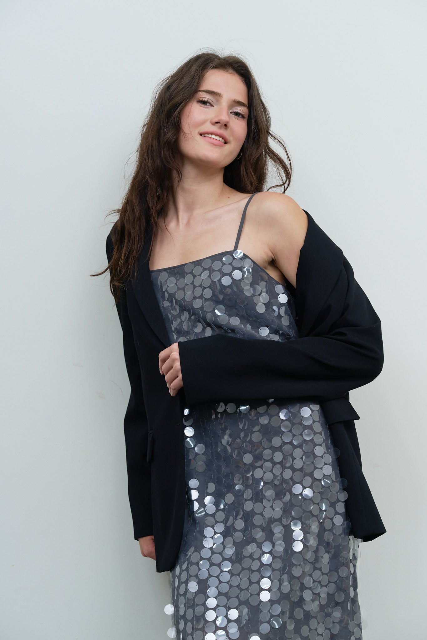 SEQUIN SPAGHETTI STRAP SLIP MIDI DRESS