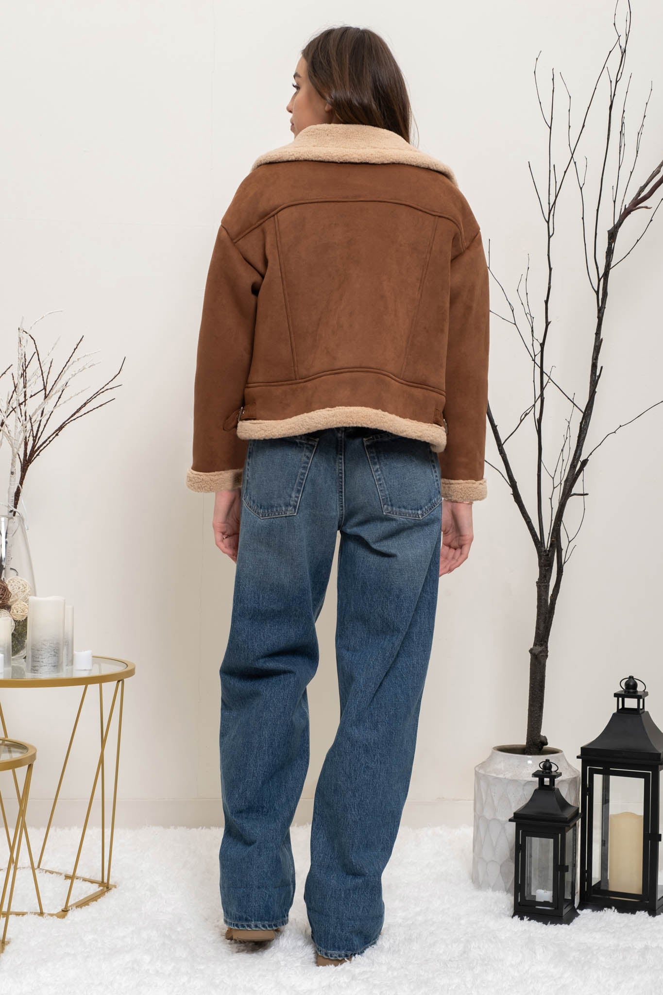 CONTRAST FAUX SHEARLING JACKET
