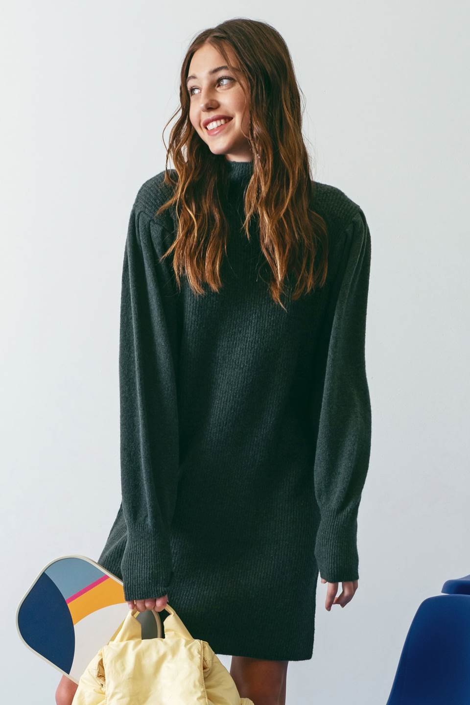 SOLID MOCK NECK KNIT SWEATER DRESS