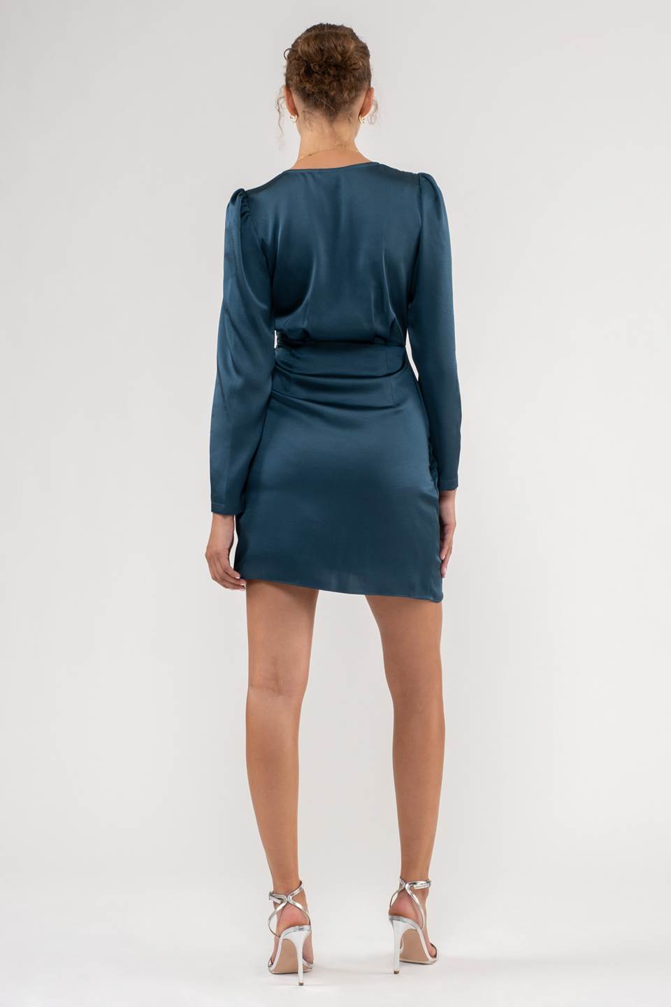 SOLID SATIN SURPLICE WRAP MINI DRESS (PRE-ORDER)