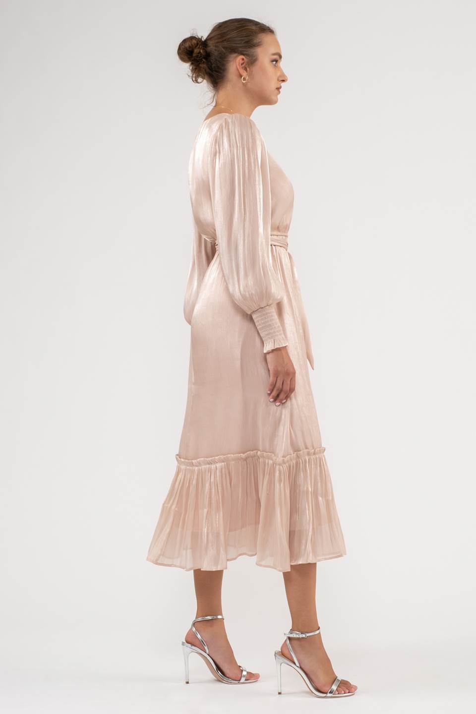 SURPLICE BELTED LONG SLEEVE MIDI DRESS (PRE-ORDER)