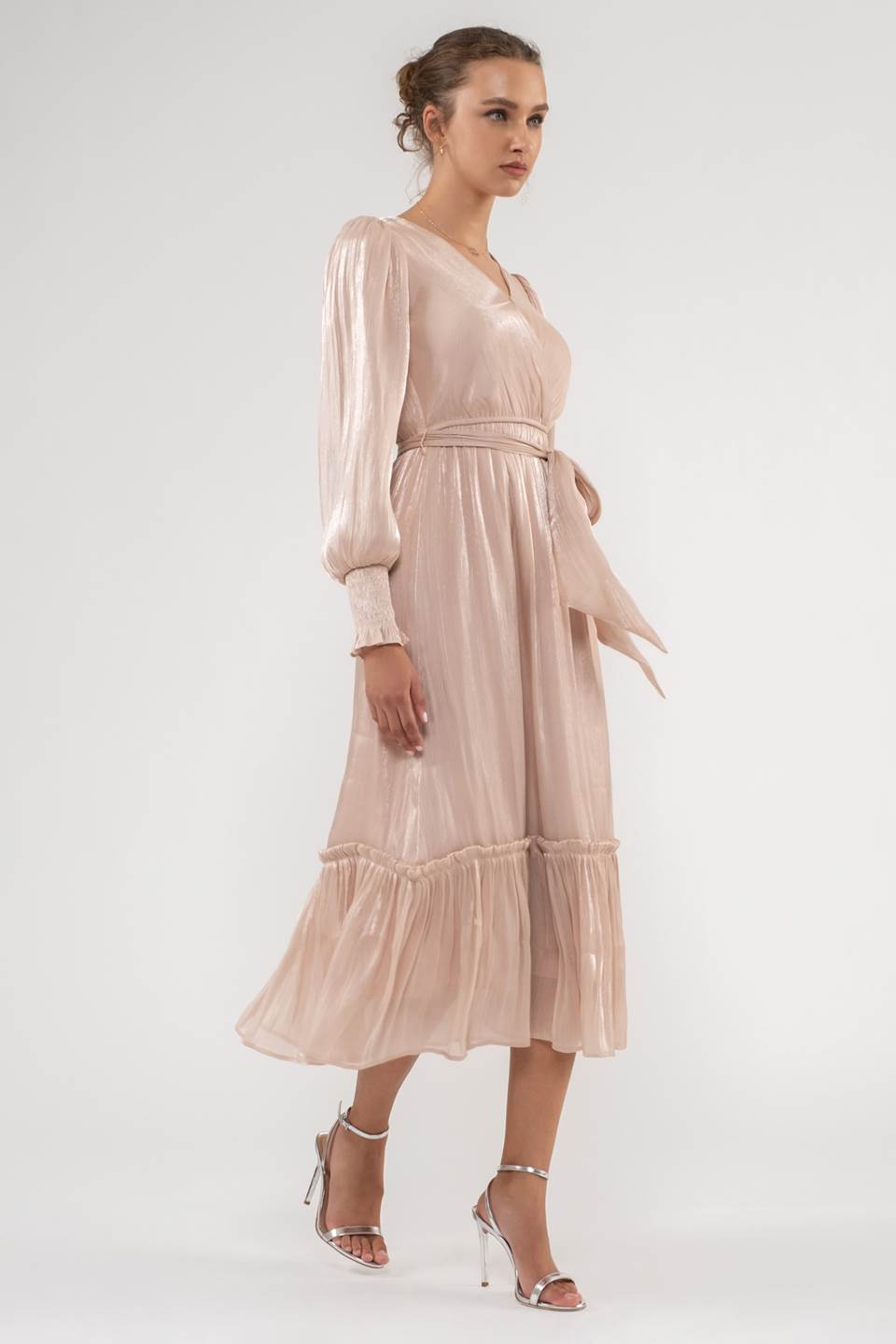 SURPLICE BELTED LONG SLEEVE MIDI DRESS (PRE-ORDER)