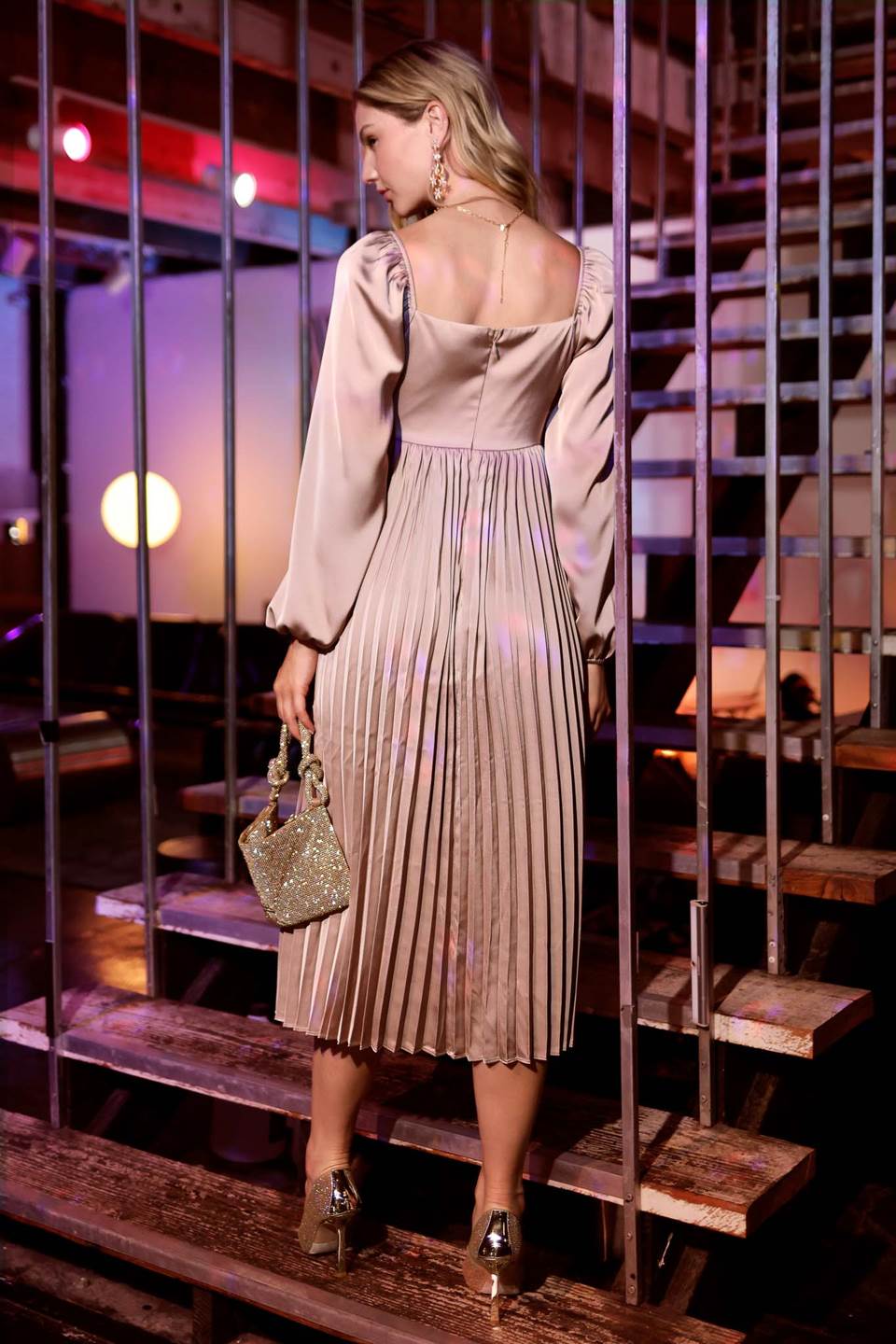 EMPRIE WAIST PLEATED MIDI DRESS