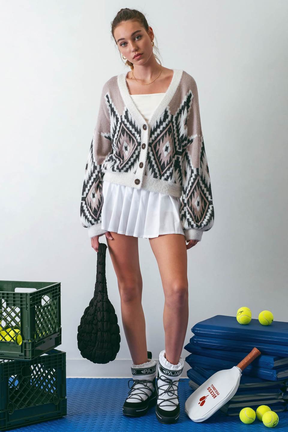 GEOMETRIC PRINT KNIT CARDIGAN