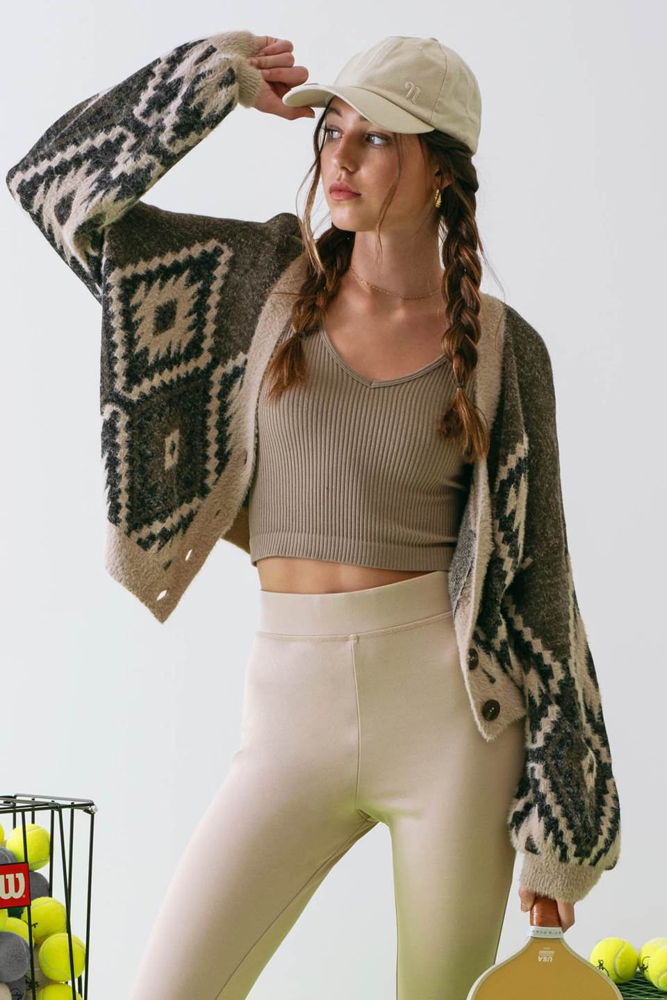 GEOMETRIC PRINT KNIT CARDIGAN