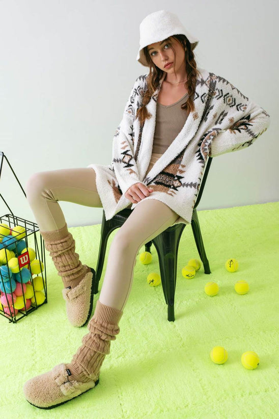 TRIBAL PRINT SHAWL COLLAR CARDIGAN