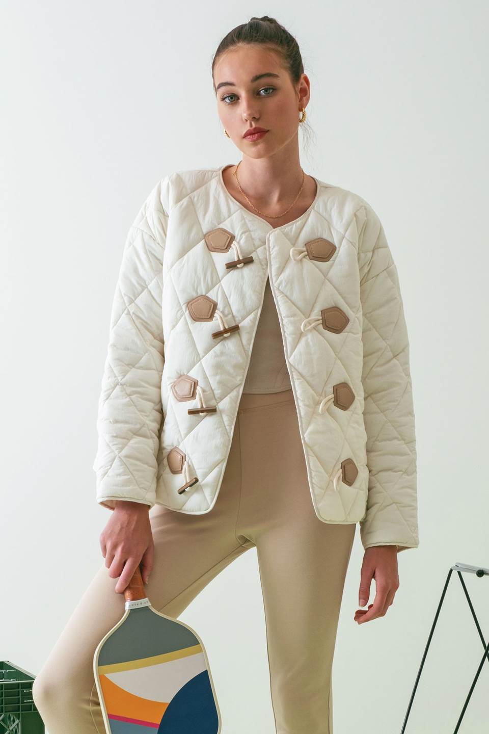 TOGGLE BUTTON DIAMOND QUILTED JACKET