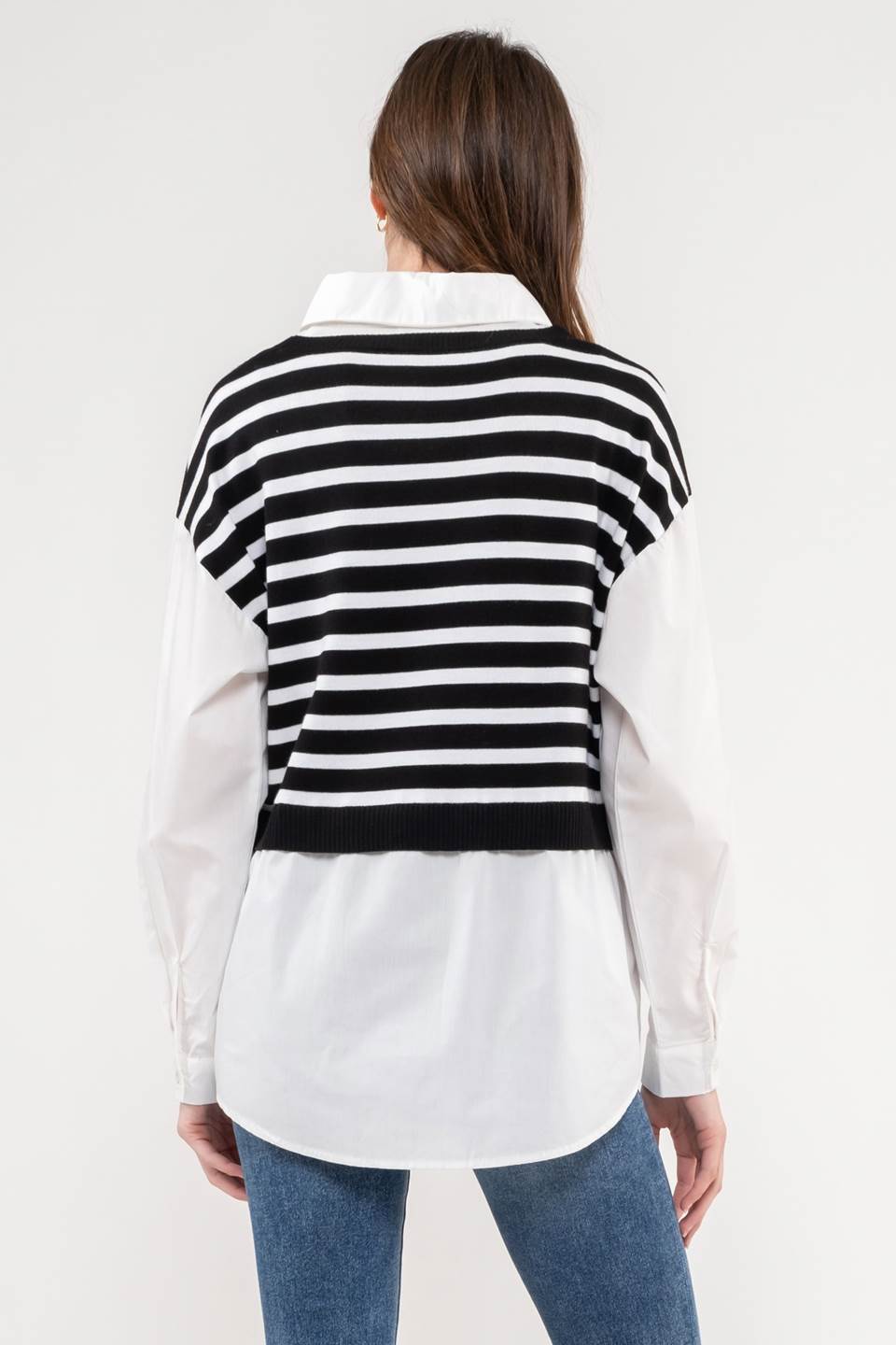 STRIPED VEST LAYERED WOVEN TOP