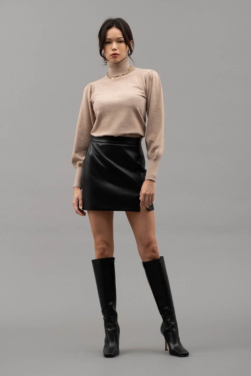SOLID HIGH TURTLE NECK KNIT TOP (PRE-ORDER)
