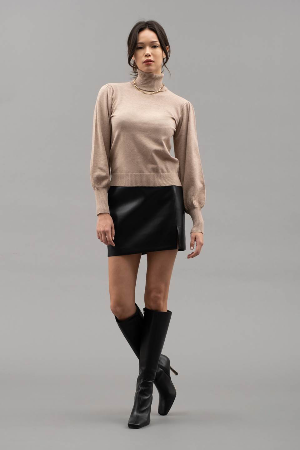 SOLID HIGH TURTLE NECK KNIT TOP (PRE-ORDER)