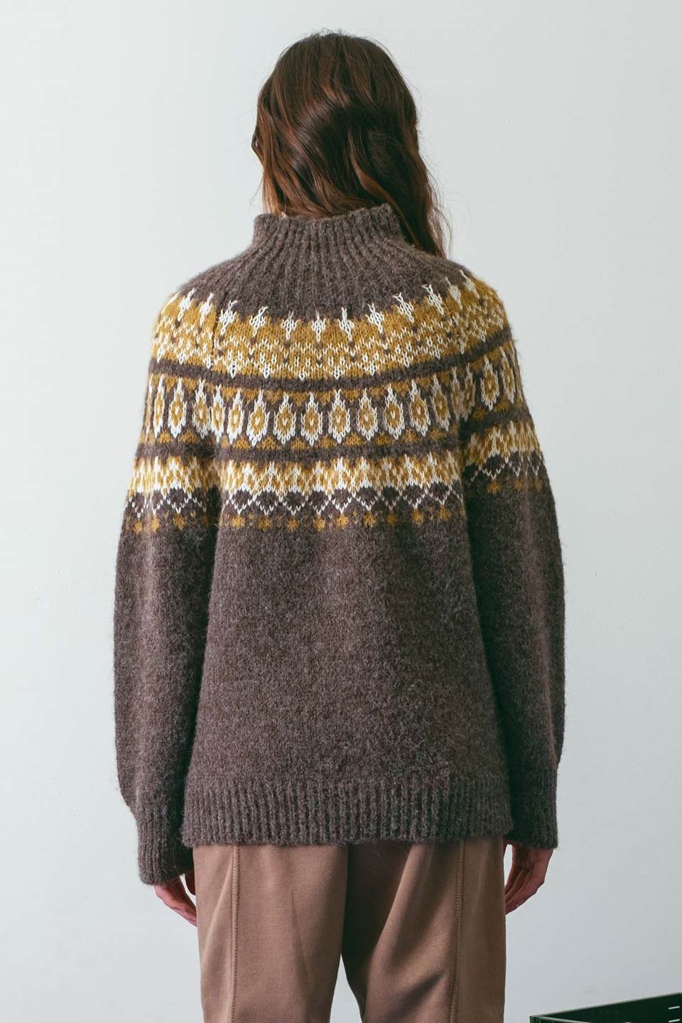 MOCK NECK GEOMETRIC KNIT SWEATER