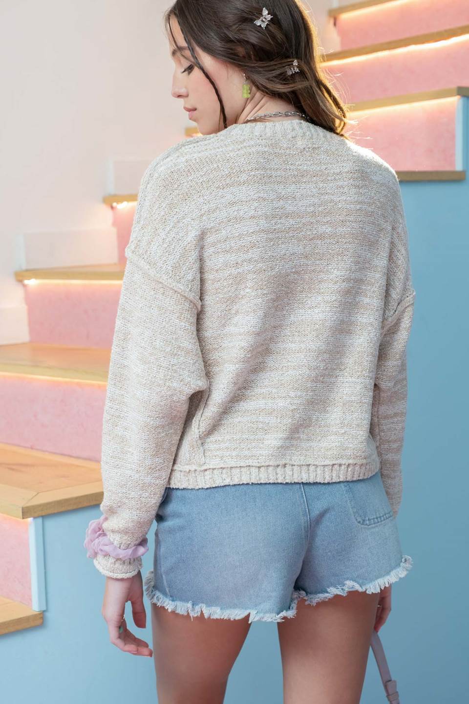 EXPOSED SEAM DROP SHOULDER PULLOVER SWEATER