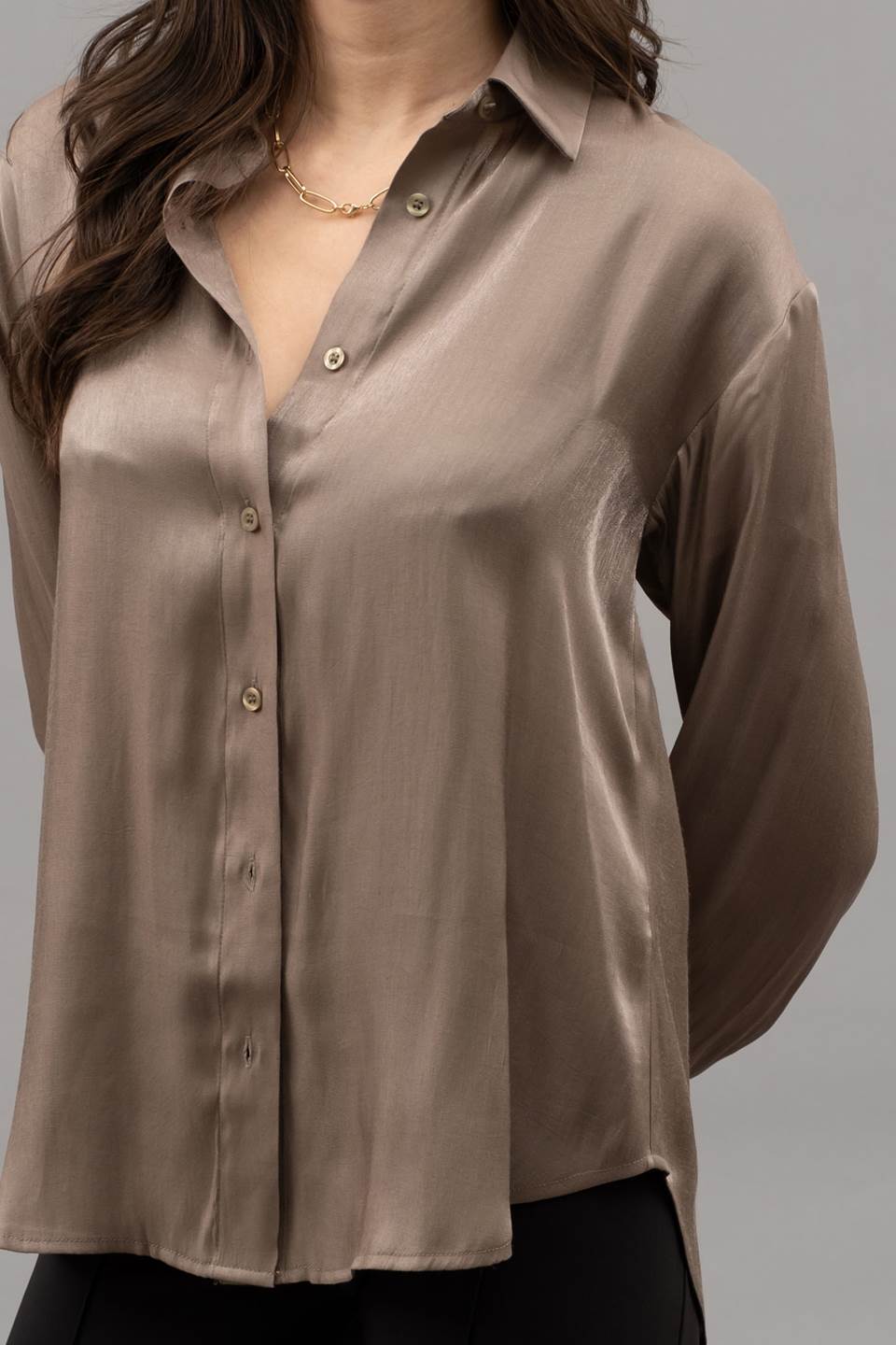 SOLID SATIN BUTTON UP WOVEN TOP