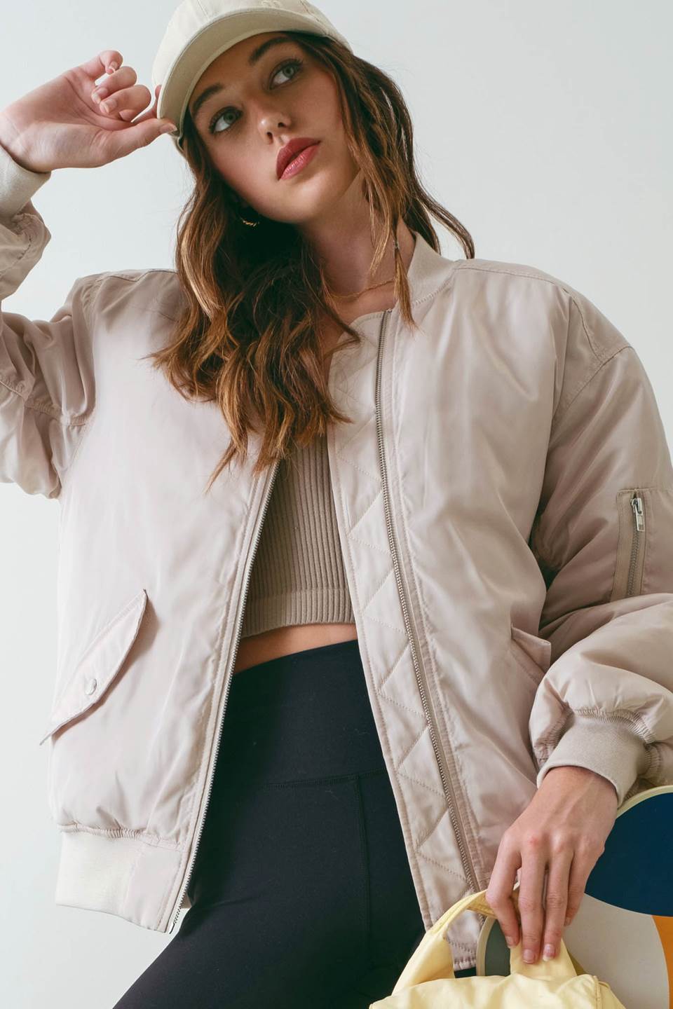 SOLID RUCHED BOMBER JACKET