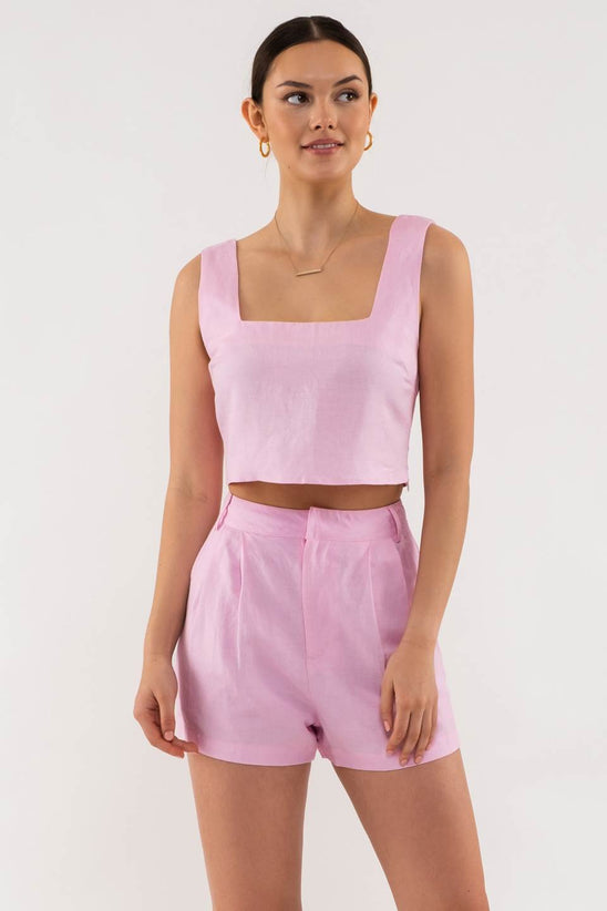 SQUARE NECK SOLID LINEN TOP