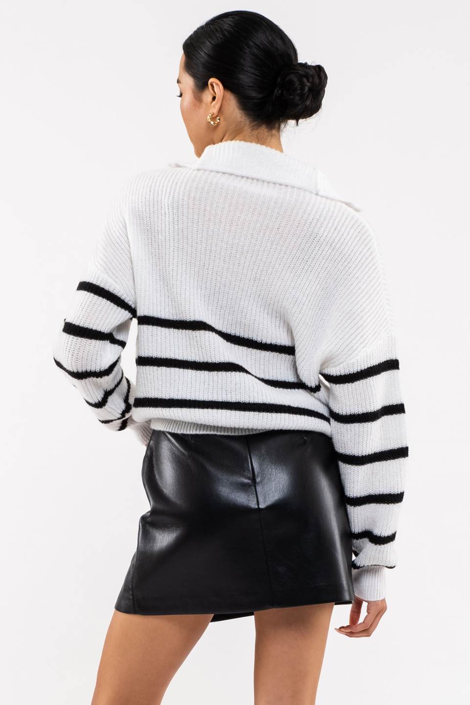 STRIPED HALF-ZIP KNIT SWEATER