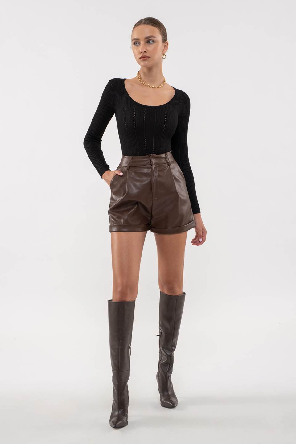 HIGH WAIST FAUX LEATHER SHORTS