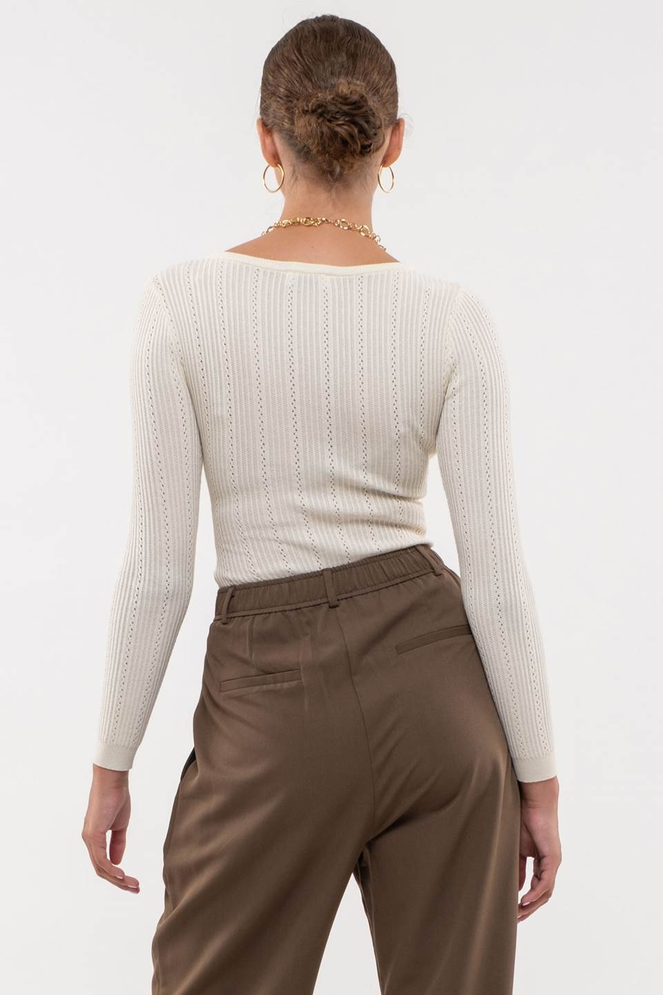 ROUND NECK OPEN STITCH KNIT BODYSUIT