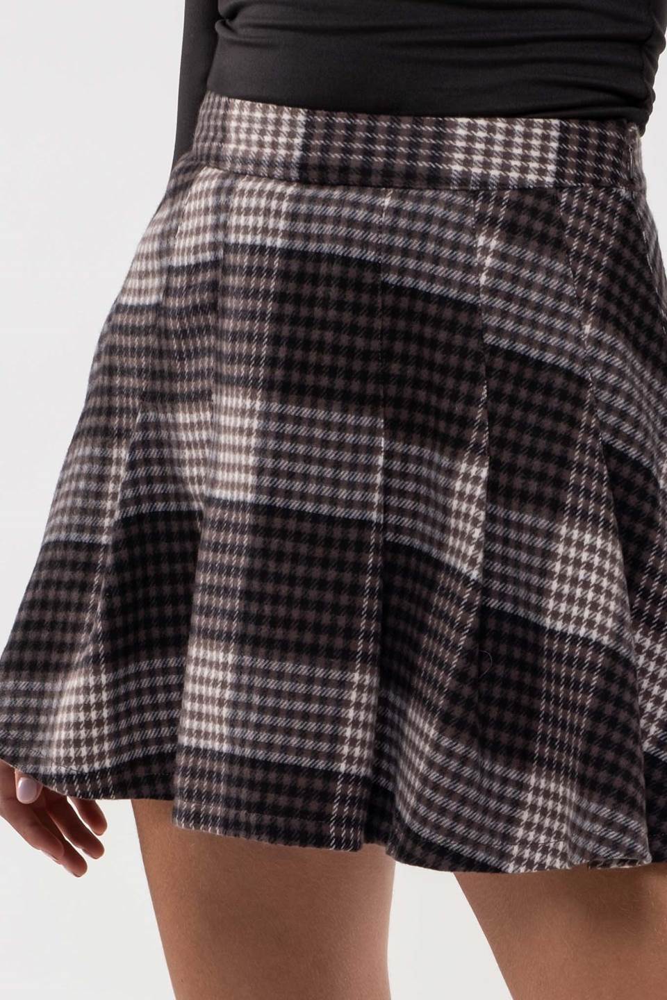 PLAID PLEATED HIGH WAIST MINI SKIRT