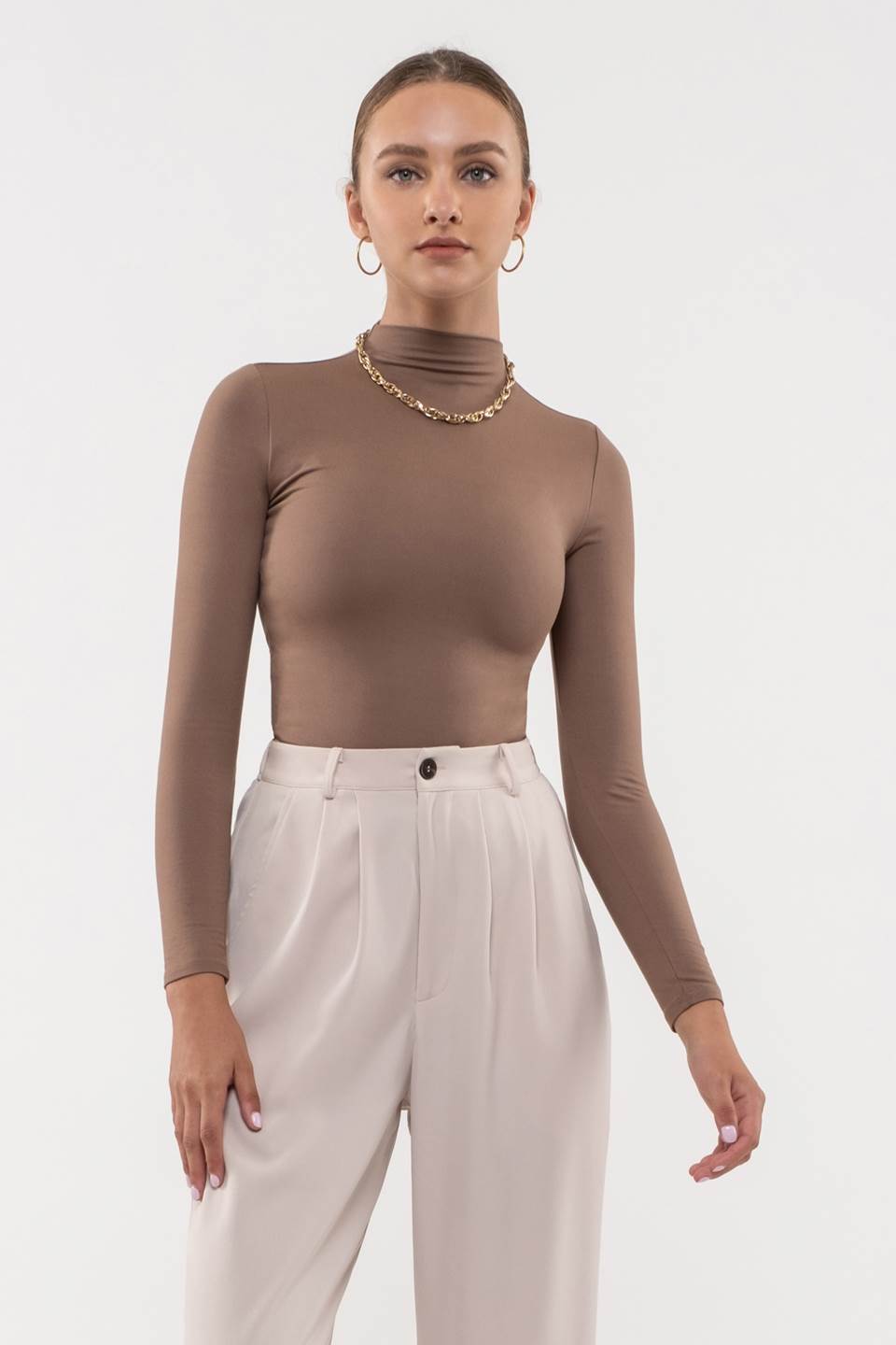 SOLID MOCK NECK LONG SLEEVE TOP