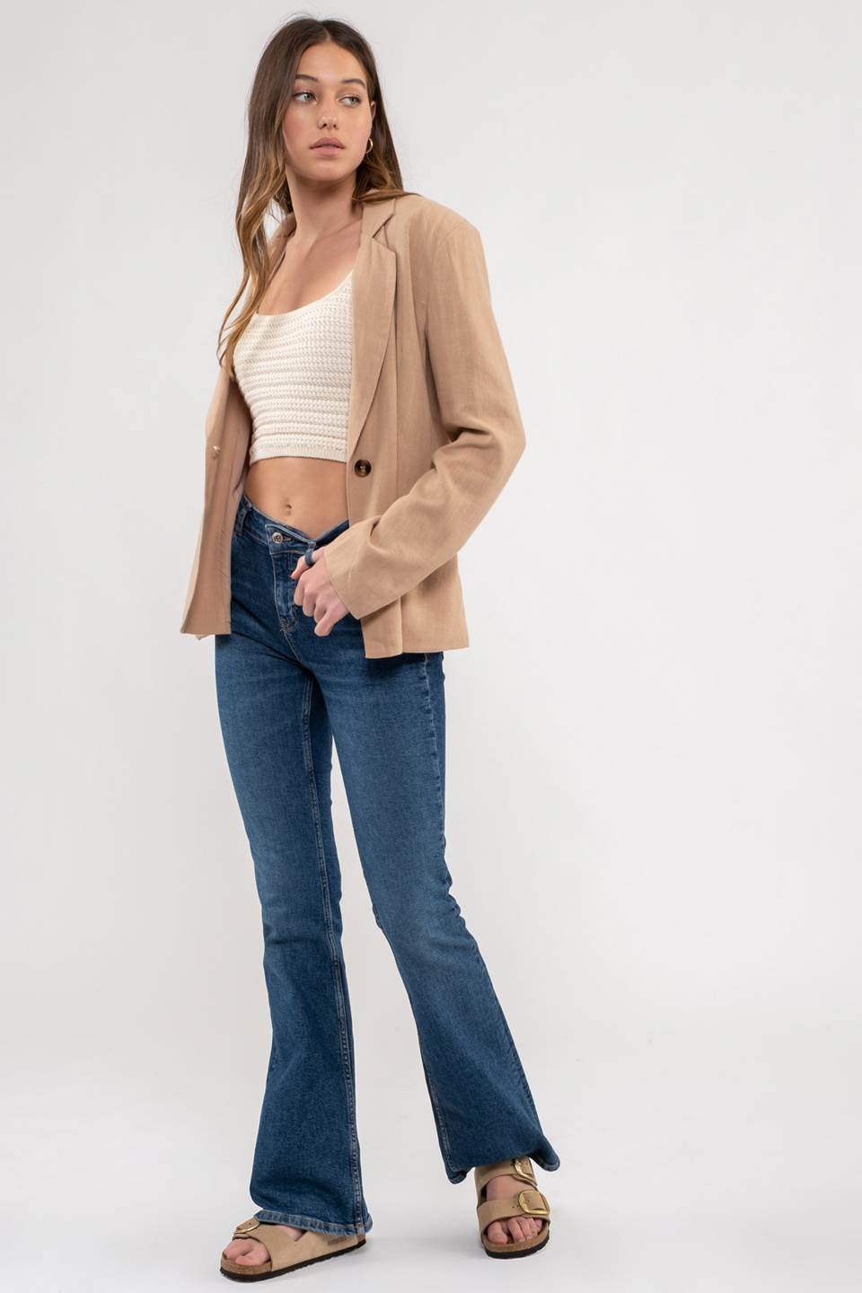 SOLID SINGLE BUTTON BLAZER