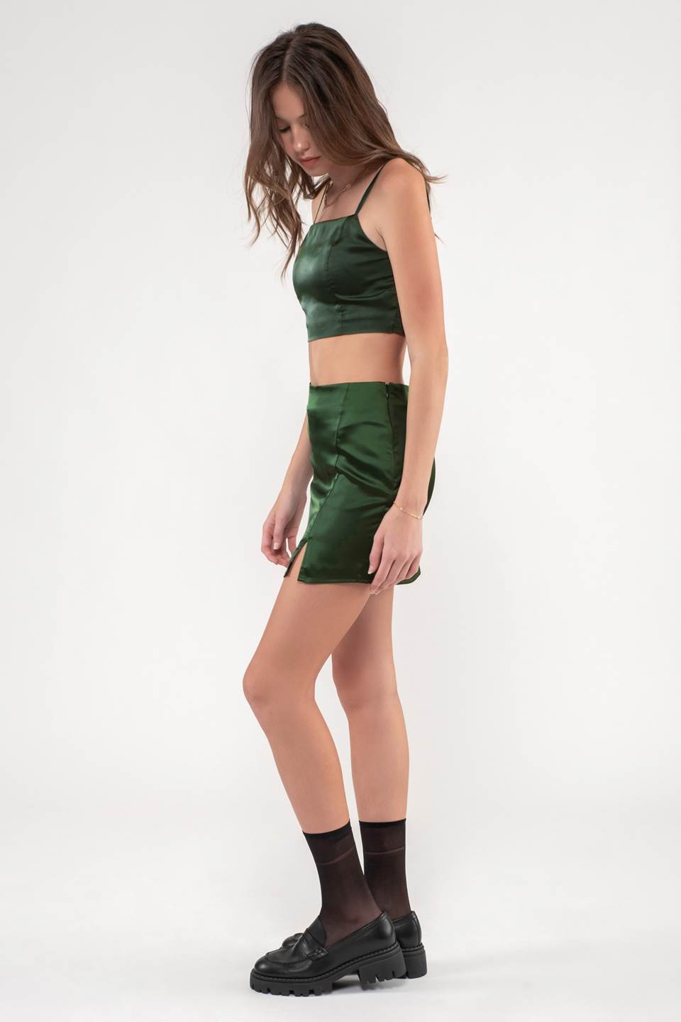 SATIN SIDE SLIT MINI SKIRT