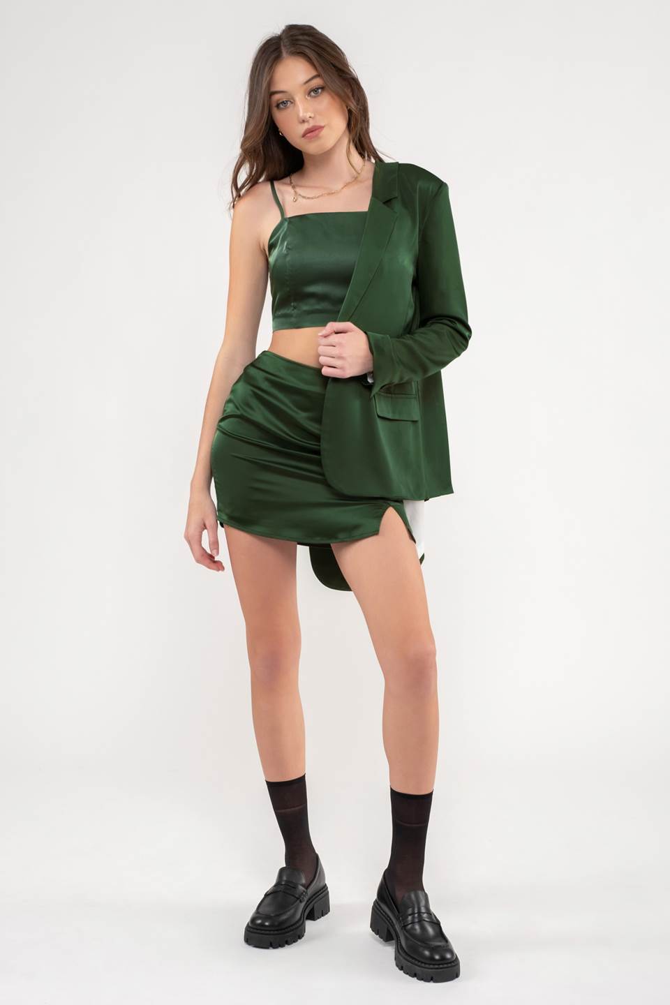 SATIN SIDE SLIT MINI SKIRT